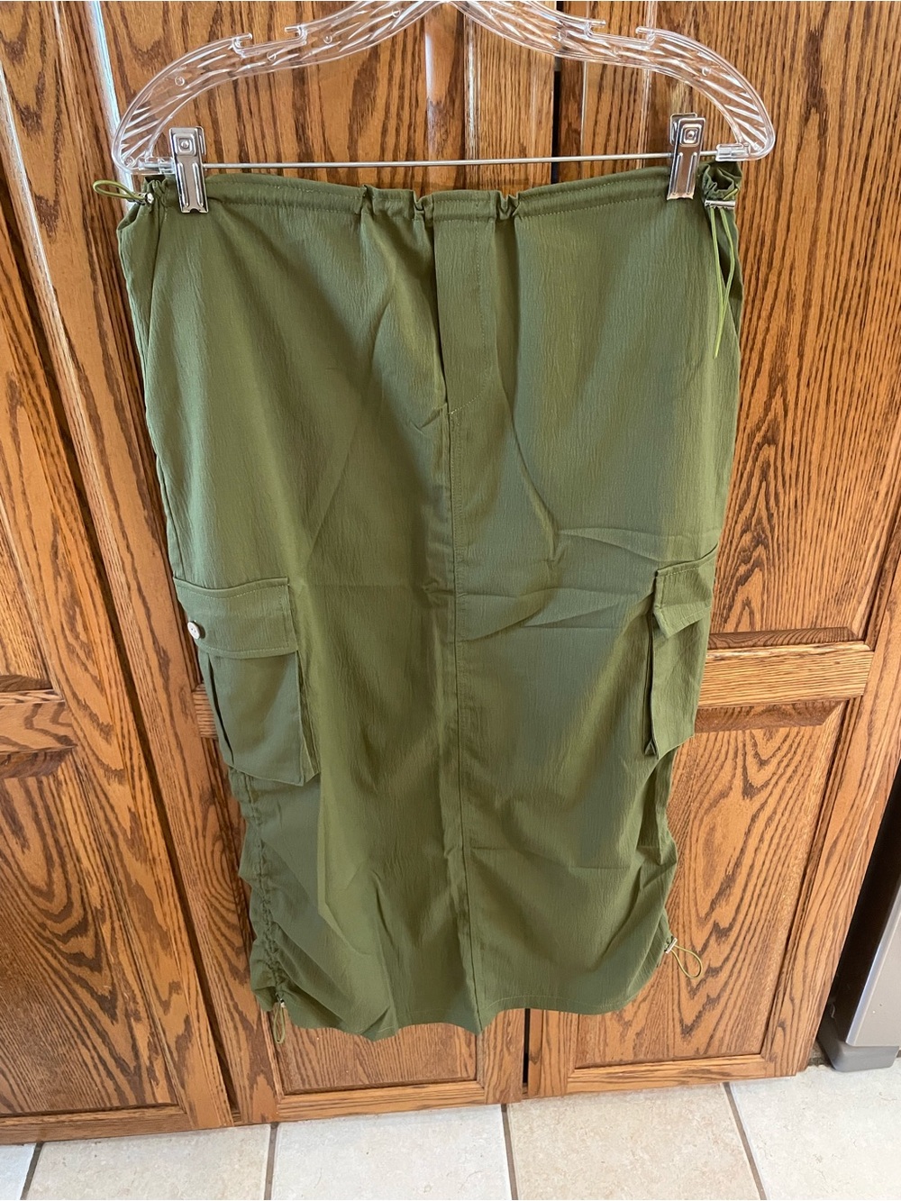 Olive Green Cargo Midi Skirt - Women